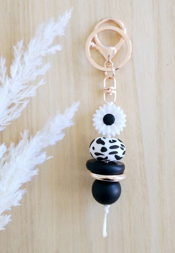 Black & White Daisy Keyring