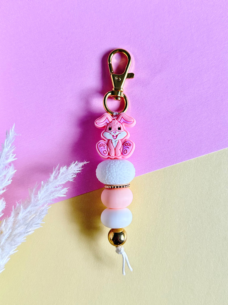Pink & White Easter Bunny Keyring