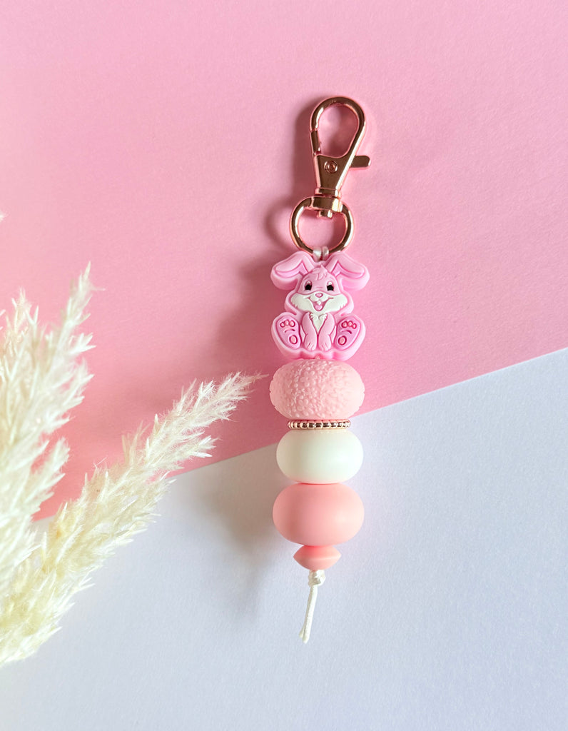 Pink & White Easter Bunny Keyring