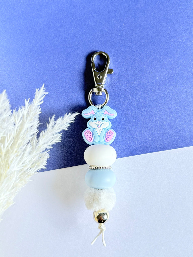 Blue Fluffy Easter Bunny Keyring