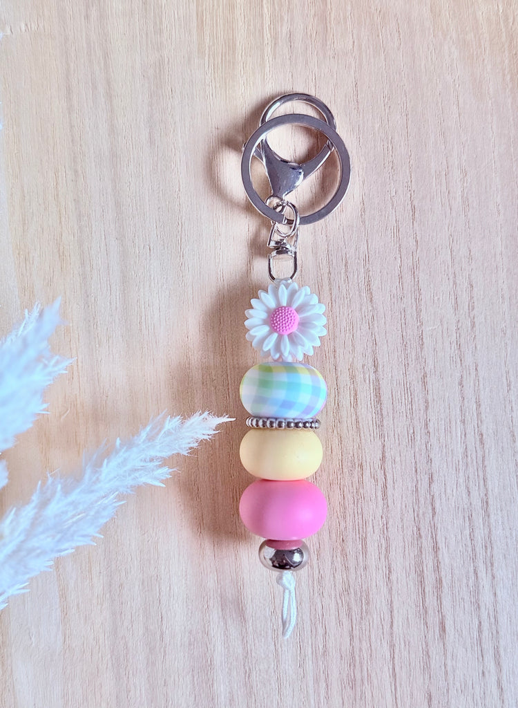 Hot Pink Gingham Daisy Keyring