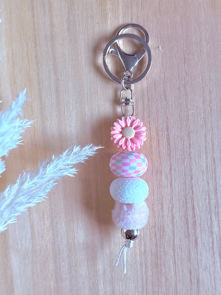 Candy Pink Gingham Daisy Keyring
